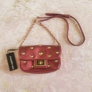 KARL LAGERFELD | Pink Gold Hearts Paris Agyness Shoulder Crossbody Bag